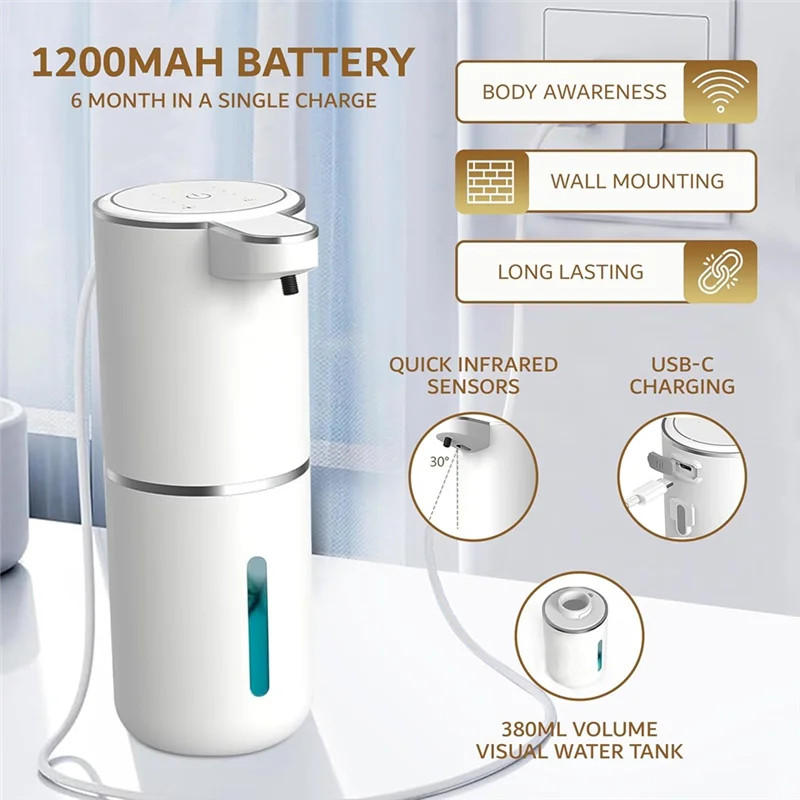 Automatic Foaming Soap Dispenser Bathroom Smart Washing Hand Machine With USB Rechargeable White ABS Plastic High Quality-[2025]