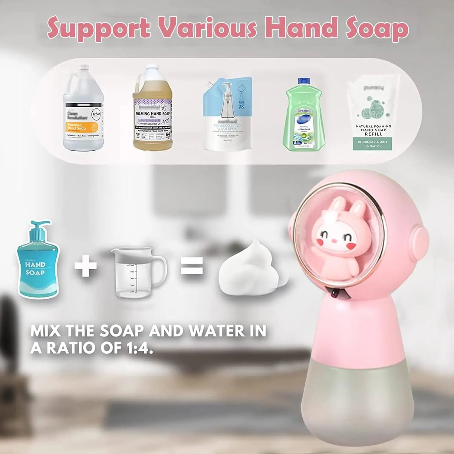 Children Cartoon Hand Sanitizer Automatic Dispenser Rechargeable Soap Dispenser 3 Color Breathing Light Body Wash Shampoo Bottle